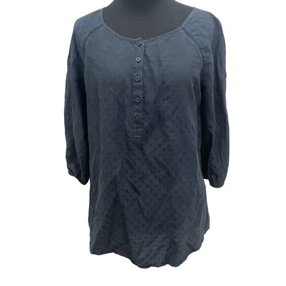 ANN TAYLOR LOFT Tunic Top 3/4 sleeve navy Dots size Small - Picture 1 of 4